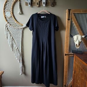 Free People Beach On Repeat Pleated Cotton Midi Dress Black